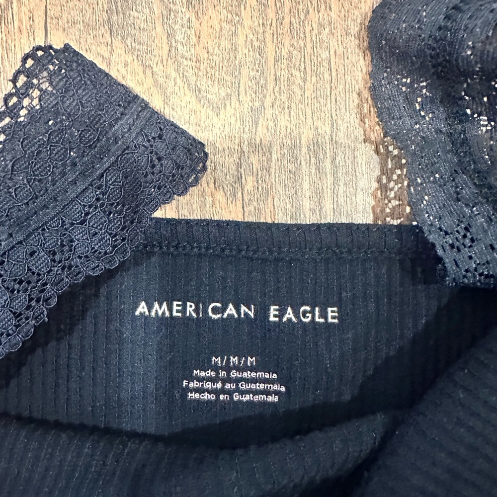 American Eagle Navy Blue Lace-Trim Ribbed Tank Top - Women - Picture 4 of 4